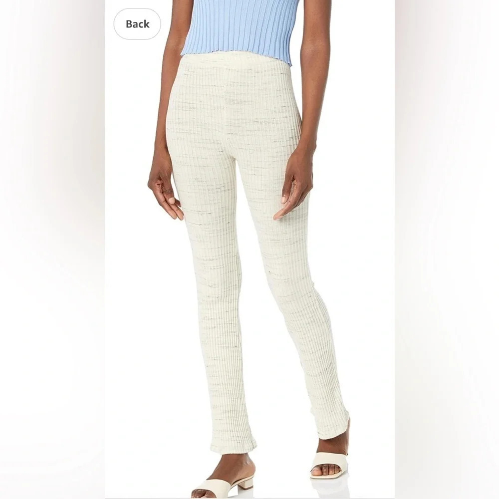 MONROW Revolve MED Cosmo Rib Wide Leg Pants Thermal Ruffle Hem Flare Color: Ash - Picture 13 of 14